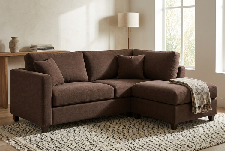 Brown sectional from a side angle